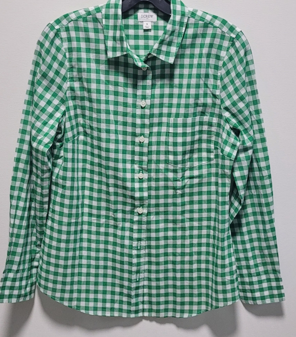 J. Crew Women's Green Gingham signature blouse